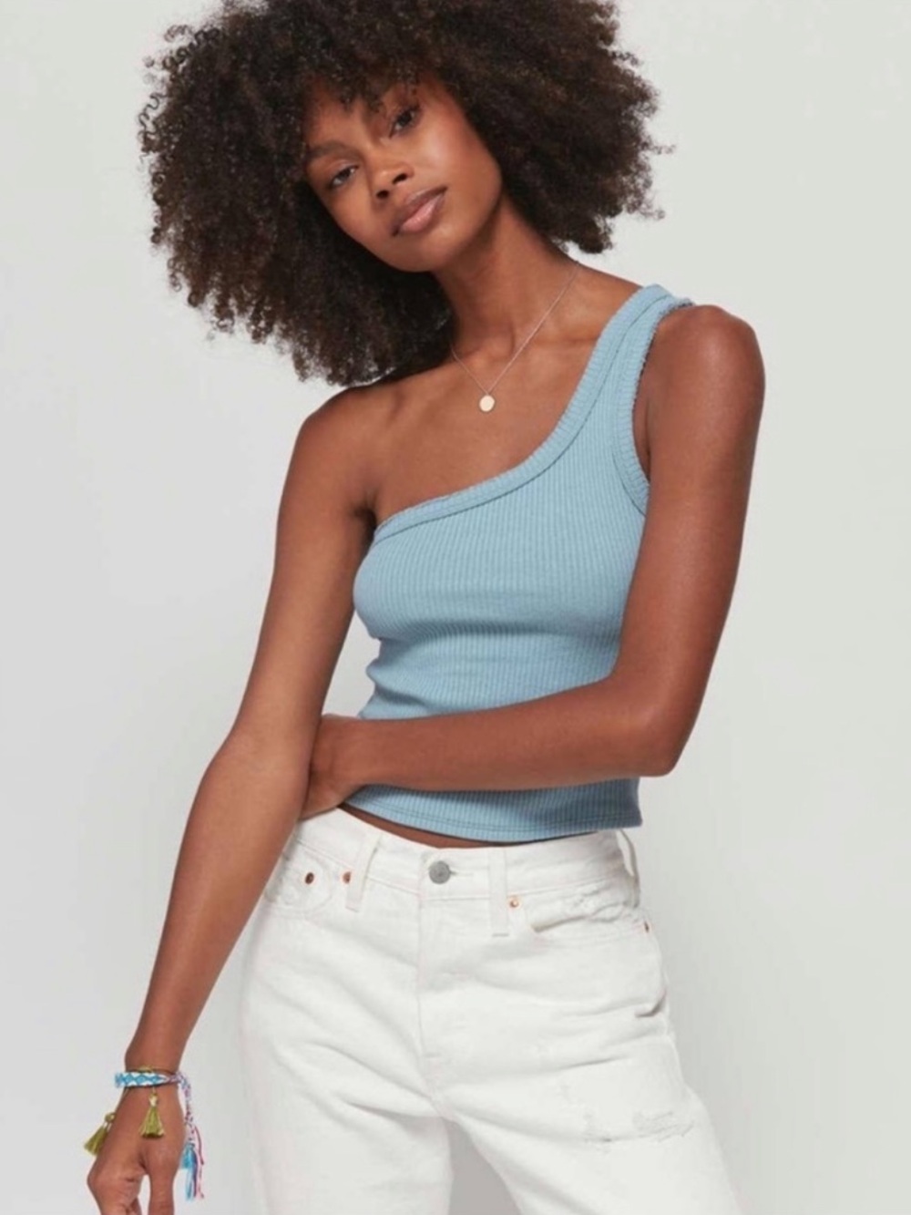Urban Outfitters One-Shoulder Ribbed Tank - Slate Blue